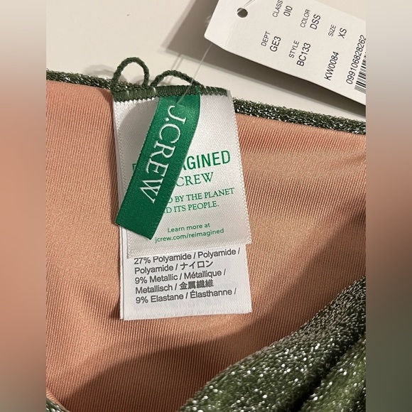 NWT J.Crew high-cut tie-waist bikini bottom seaweed green w/ glitter XS - Picture 5 of 7
